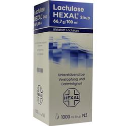 Eine Packung Lactulose HEXAL Sirup gegen Verstopfung und Darmträgheit.