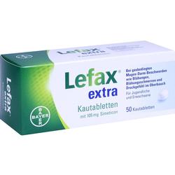 Eine Schachtel Lefax extra Kautabletten gegen Blähungen.