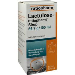 Weiße Packung mit Lactulose-Sirup gegen Verdauungsprobleme.