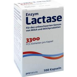 Packung mit Lactase-Kapseln für Menschen mit Laktoseintoleranz.