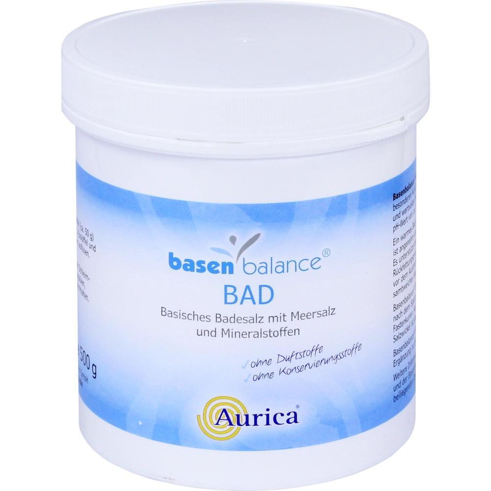 Weiße Dose mit basischem Badesalz von "basen balance" und der Marke Aurica.